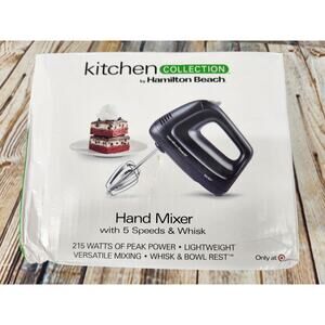Hamilton Beach Hand Mixer NEW Kitchen Collection Black 5 Speeds & Whisk 215 Wtts